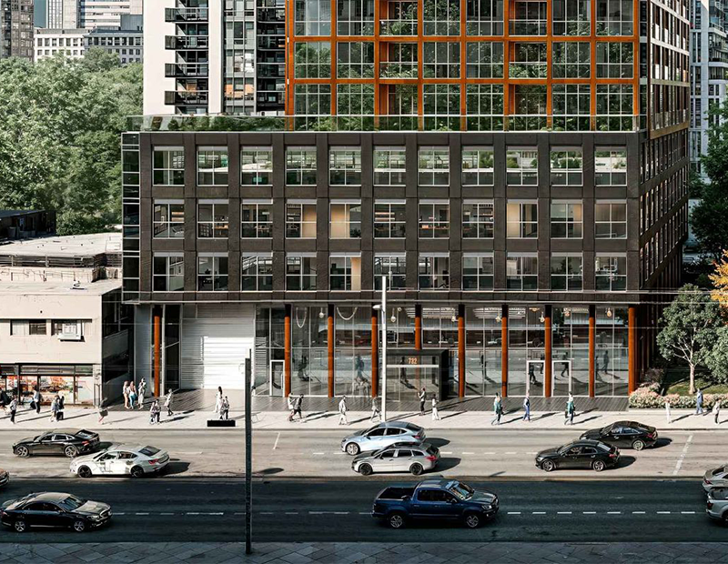 732 Mount Pleasant Road building rendering showing ground floor exterior and shipping door
